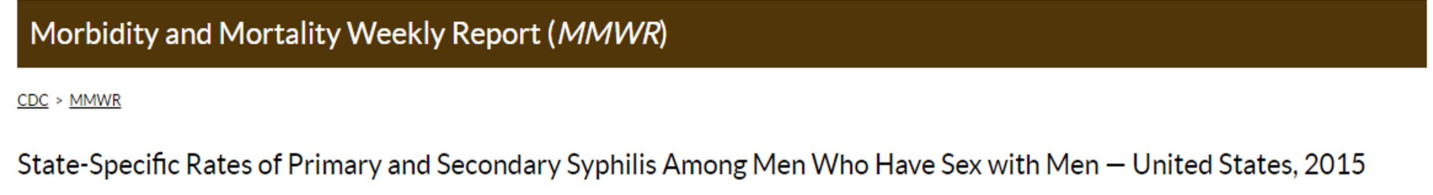 State-Specific Rates of Primary and Secondary Syphilis Among Men Who Have Sex with Men — United States, 2015